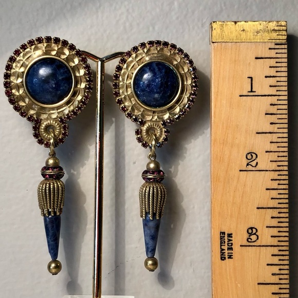✔️SOLD ✔️Stunning Sorrelli vintage brass/lapis/amethyst clip on earrings. - Picture 8 of 8